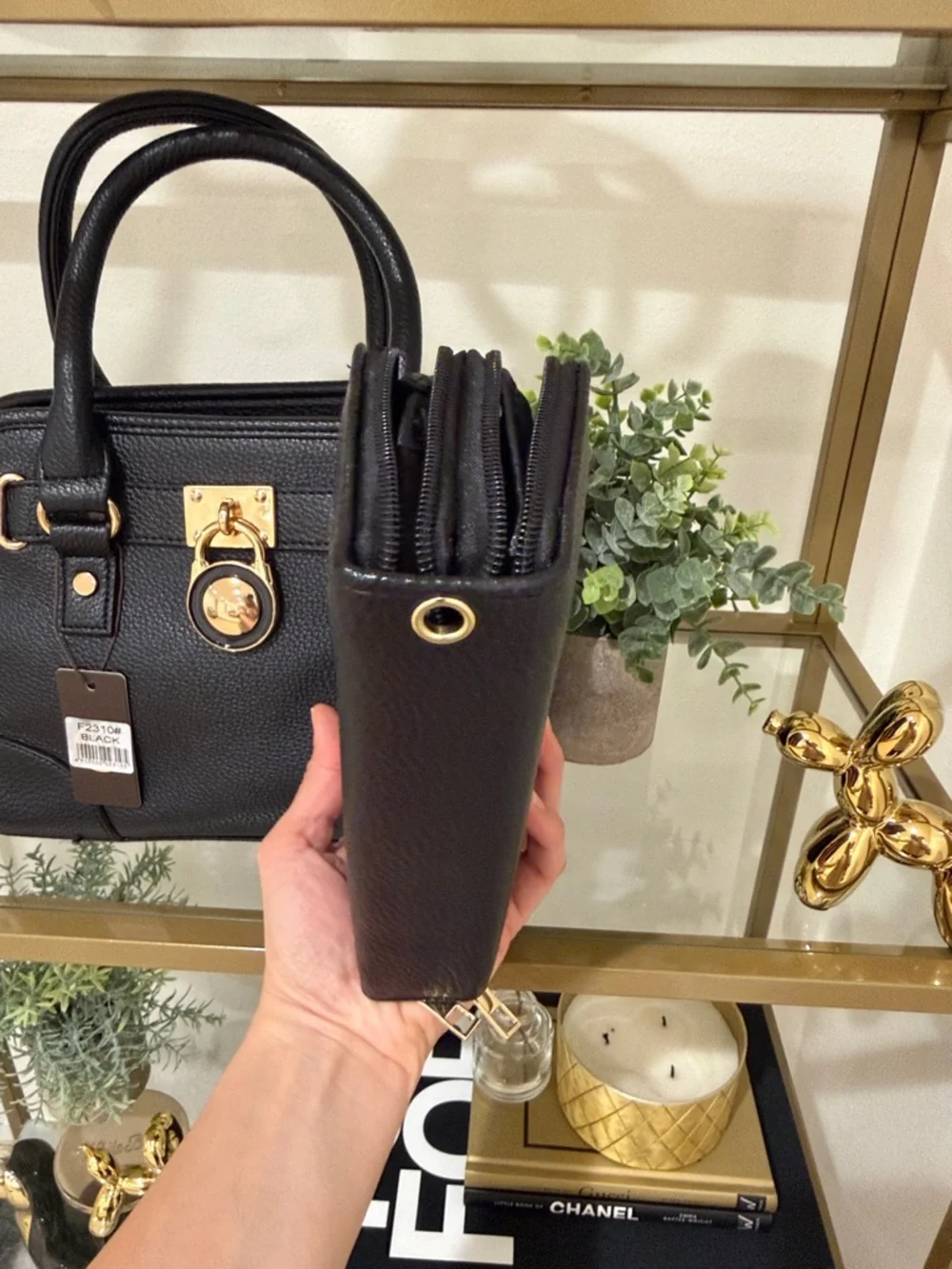 Black Satchel Handbag with Zip Wallet - Picture 6 of 13